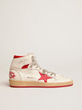 Sneaker Sky-Star in nappa bianca con stella e talloncino in pelle rossa