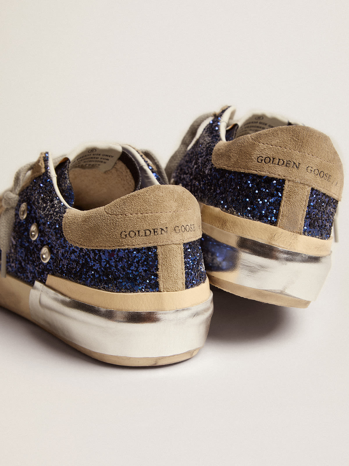 Super-Star in glitter blu con stella in suede color tortora