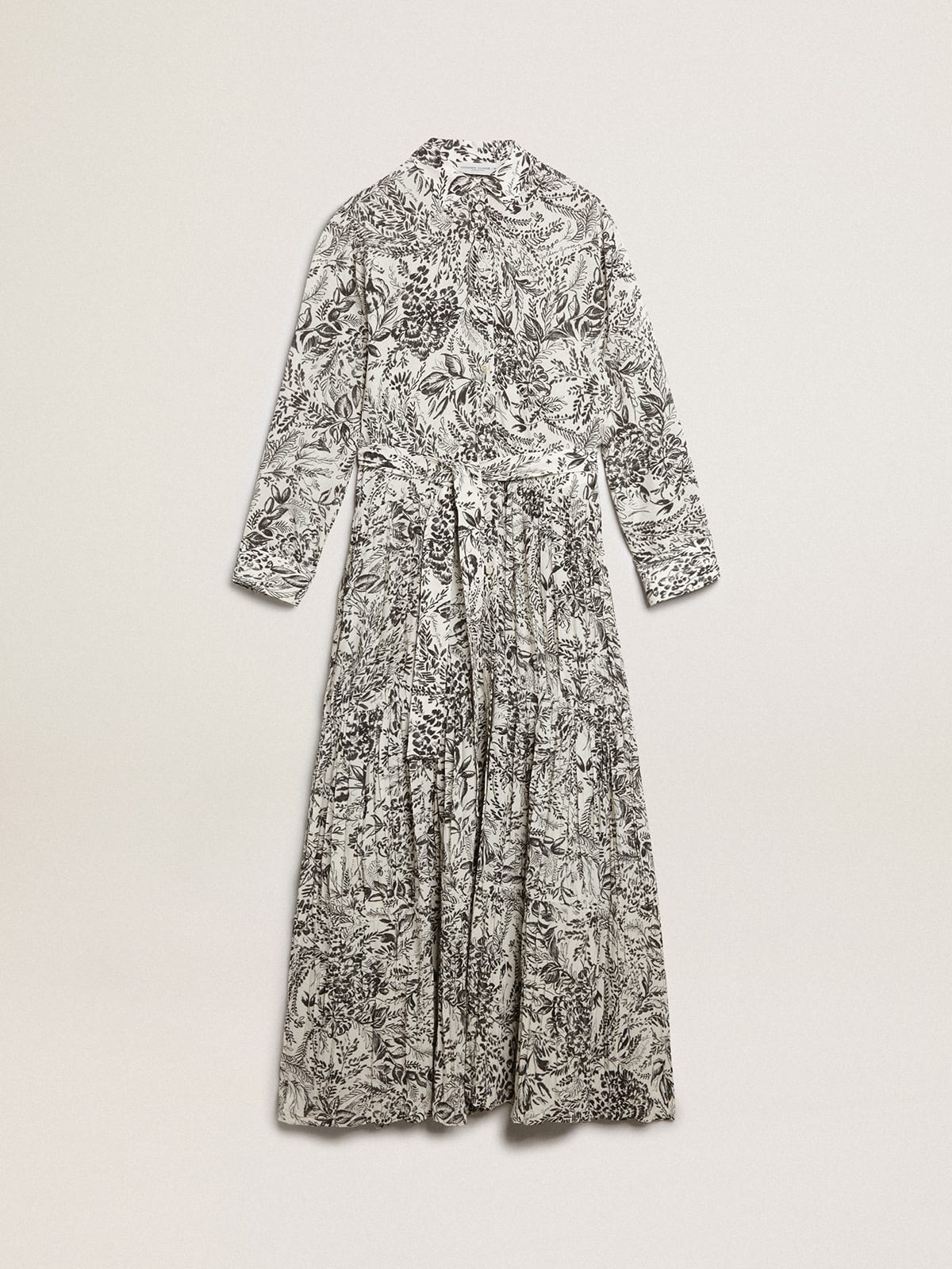 Vestito di colore bianco con stampa toile de jouy nera