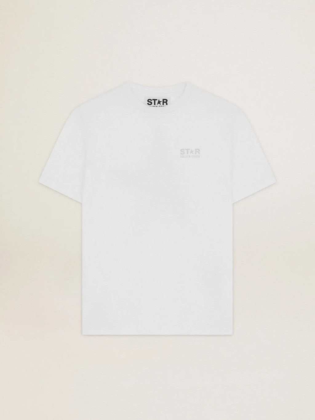 T-shirt bianca Collezione Star con logo e stella in glitter argento