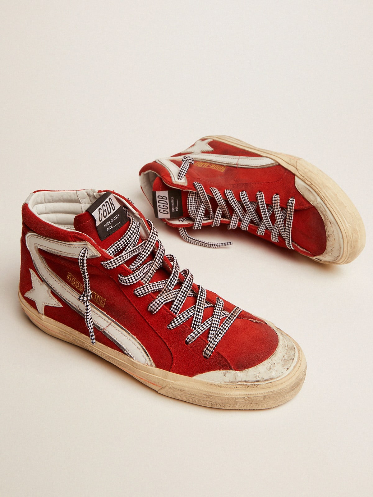 Sneaker Slide Penstar in suede rosso e dettagli bianchi