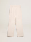 Pantalone jogging donna misto cashmere di colore bianco naturale