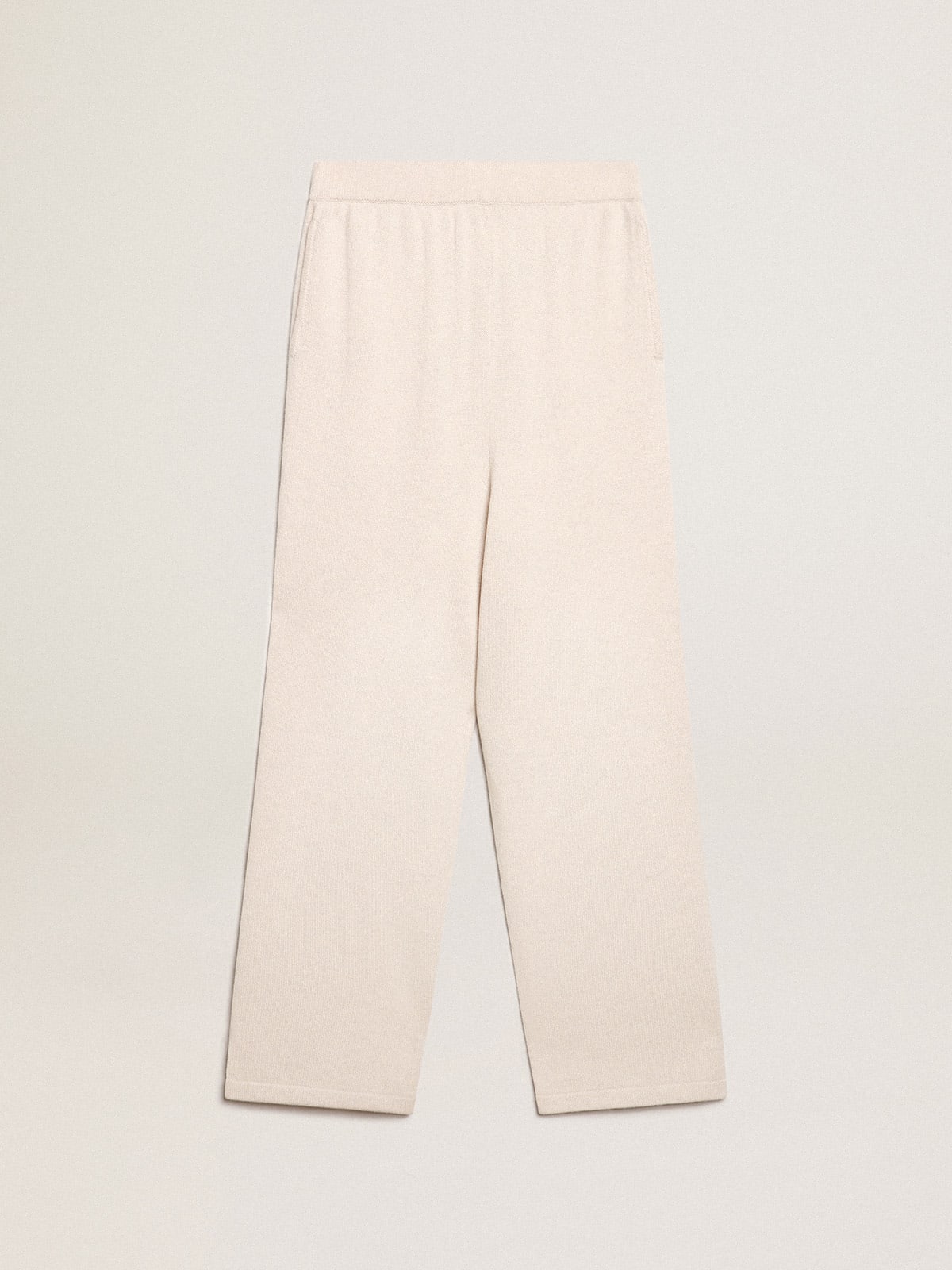 Pantalone jogging donna misto cashmere di colore bianco naturale
