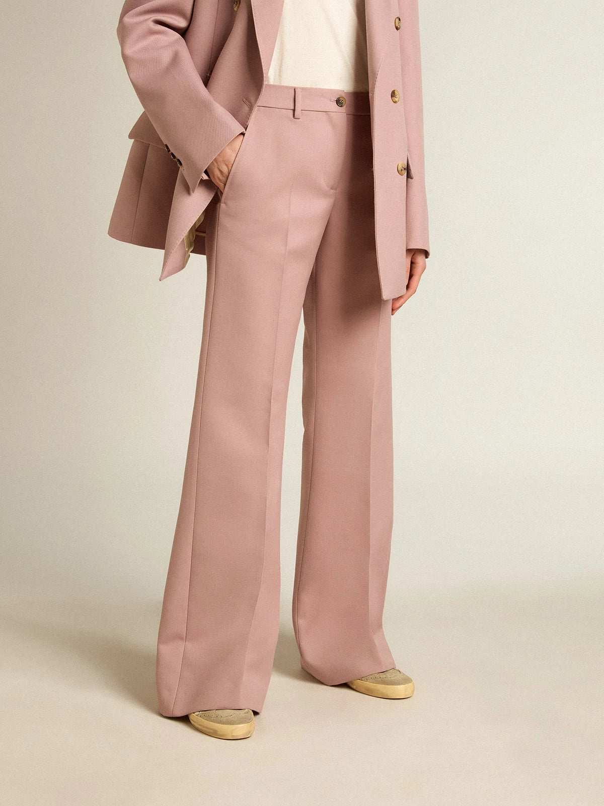 Pantalone in tessuto sartoriale color rosa