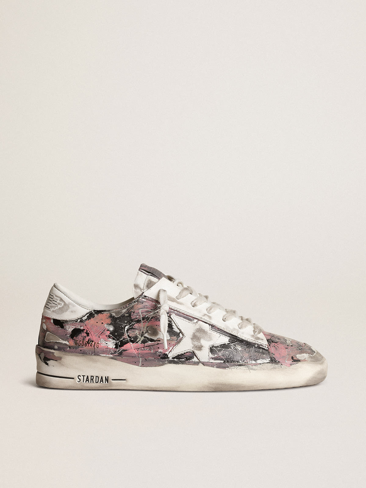 Stardan LAB uomo in pelle con schizzi di vernice multicolore all-over