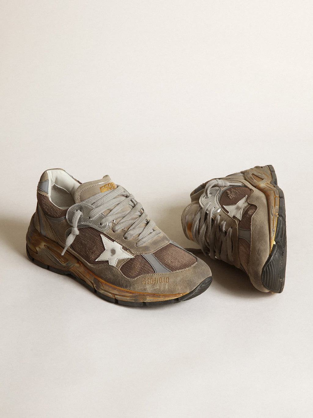 Sneaker Dad-Star Donna in rete e suede color tortora con stella in pelle bianca