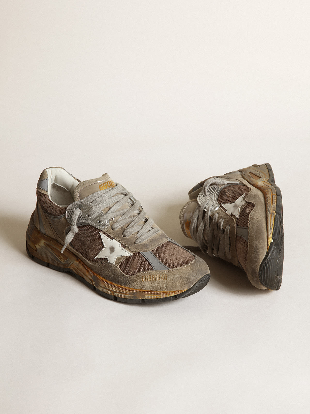 Sneaker Dad-Star Donna in rete e suede color tortora con stella in pelle bianca