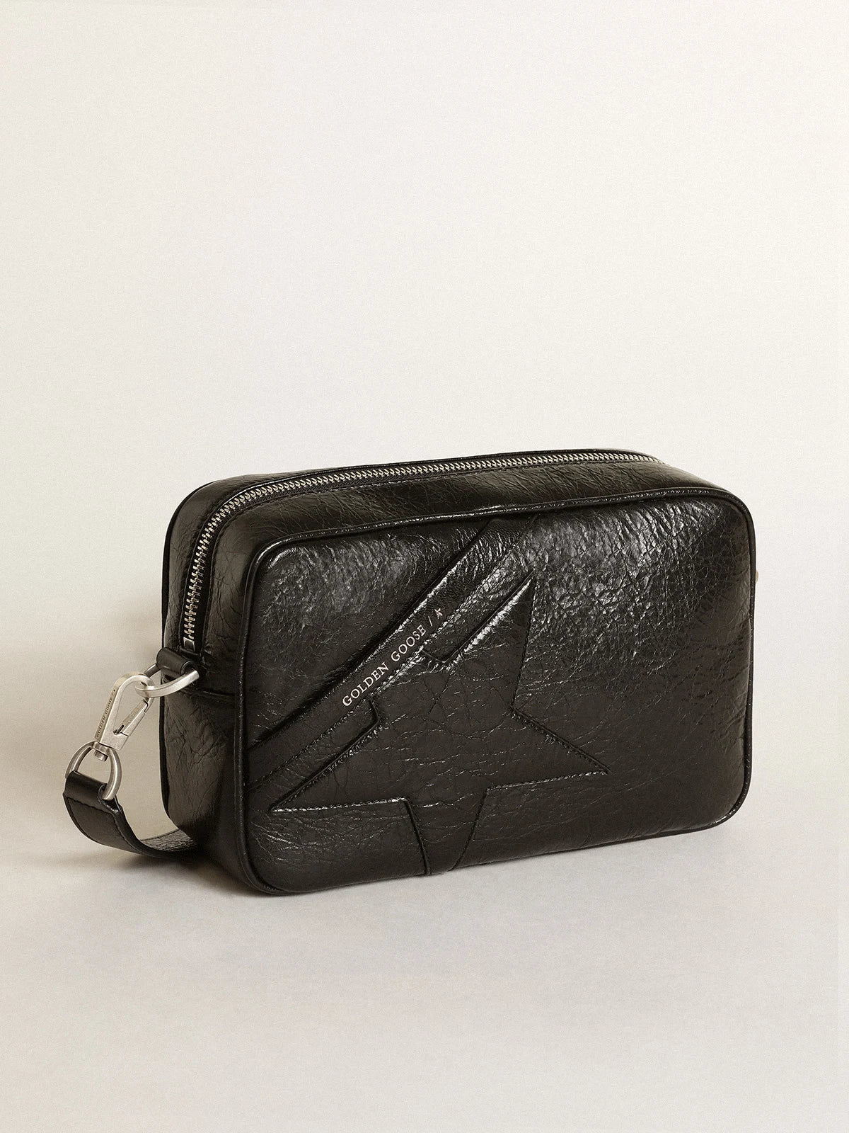 Borsa Star Bag in pelle lucida color nero con stella ton sur ton